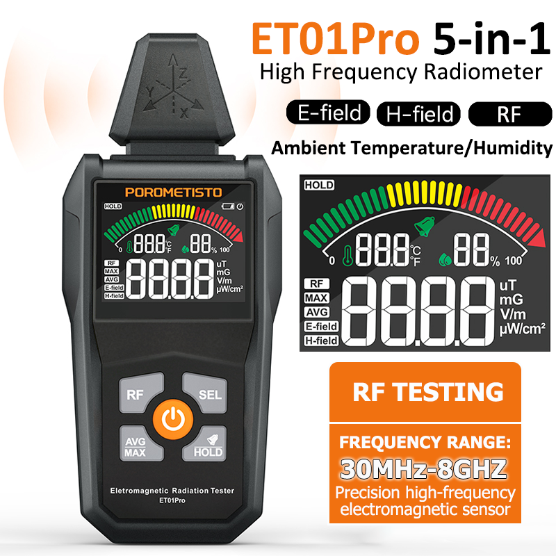 Stud Finder Magnetic - ET01Pro Professional 5-in-1 EMF Meter, 30MHz-8GHz